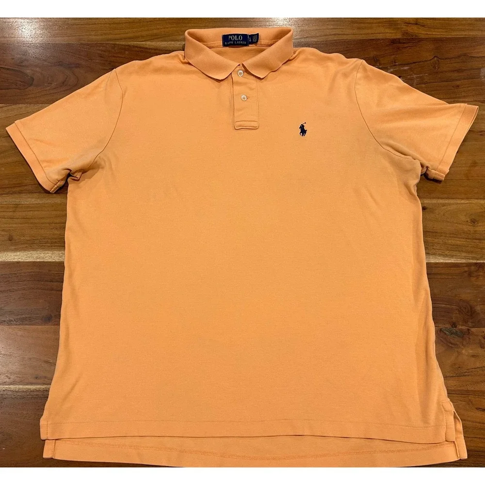 Polo Ralph Lauren Men Large Peach Orange Short Sleeve Pique Pony Logo Polo Shirt